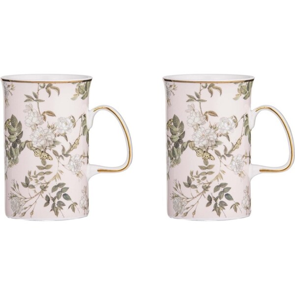 2x Ashdene Elegant Rose Fine Bone China 11.5cm Coffee/Tea Mug Cup w/Handle Blush