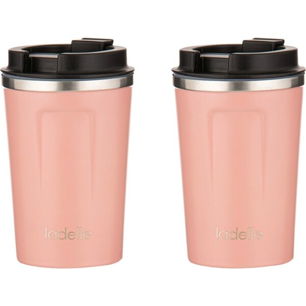 2x Ladelle Eco Culture Stainless Steel/PP 14cm/350ml Travel Mug/TumblerBlush
