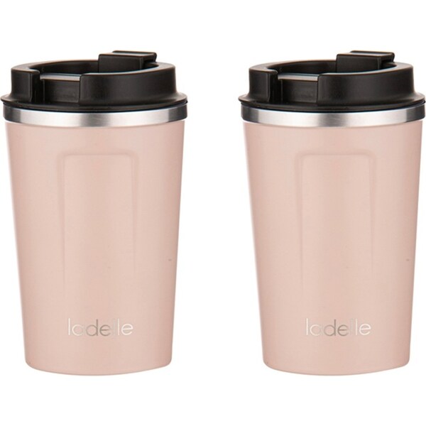 2x Ladelle Eco Culture Stainless Steel 14cm/350ml Travel Mug/Tumbler Alabaster