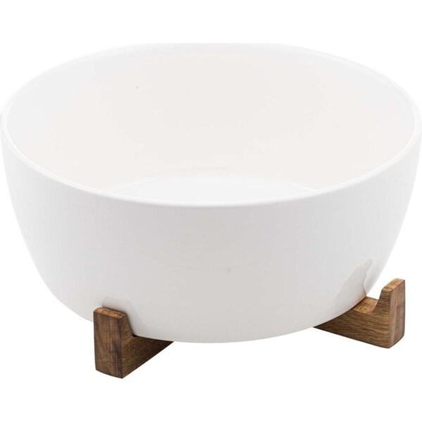 Ladelle Alto Oven To Table Porcelain/Acacia 28cm Large Bowl w/ Trivet White