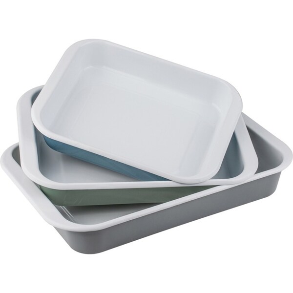 3pc Ladelle Visto Bakeware Enamel Carbon Steel Oven Baking Dish Set Rectangle