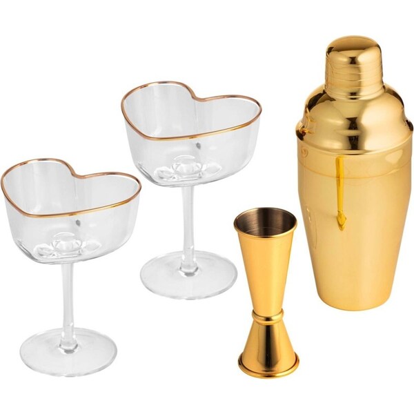 4pc Tempa Amour Cocktail Maker Set Stemmed Cup/Jigger/Shaker Barware Clear/Gold
