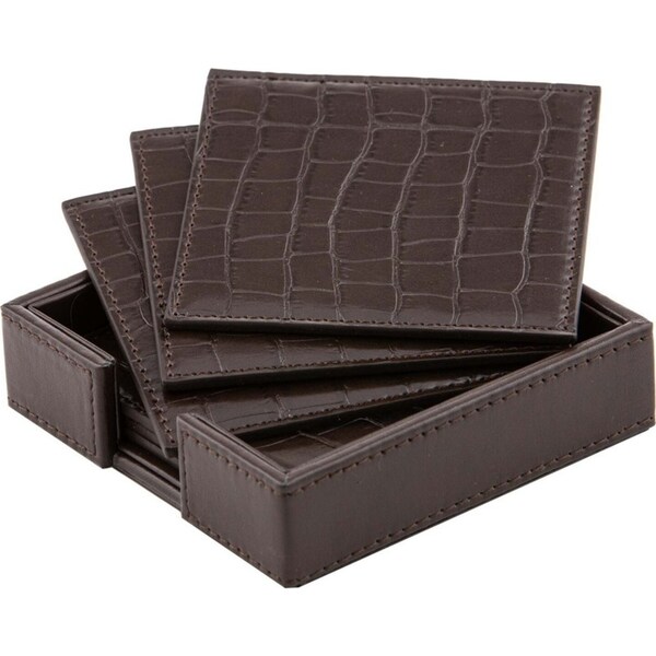 6PK Tempa Giovanni Square PU Coaster Set Drink Table Protection Mat Chocolate