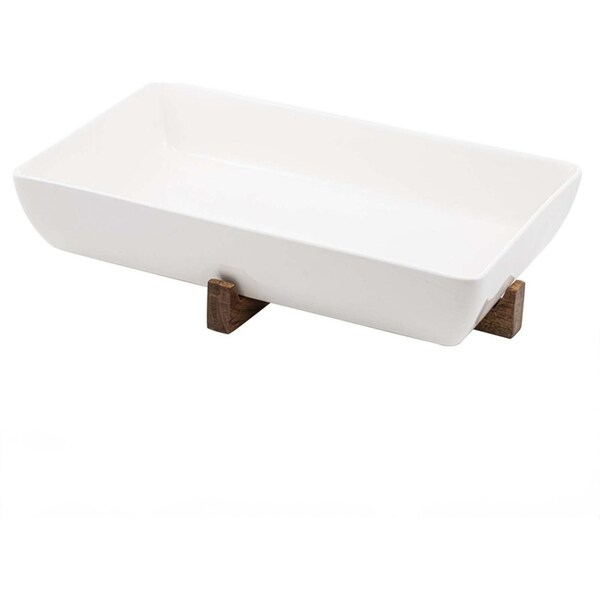 Ladelle Alto Oven To Table Porcelain/Acacia 40cm Rectangle Dish w/ Trivet White
