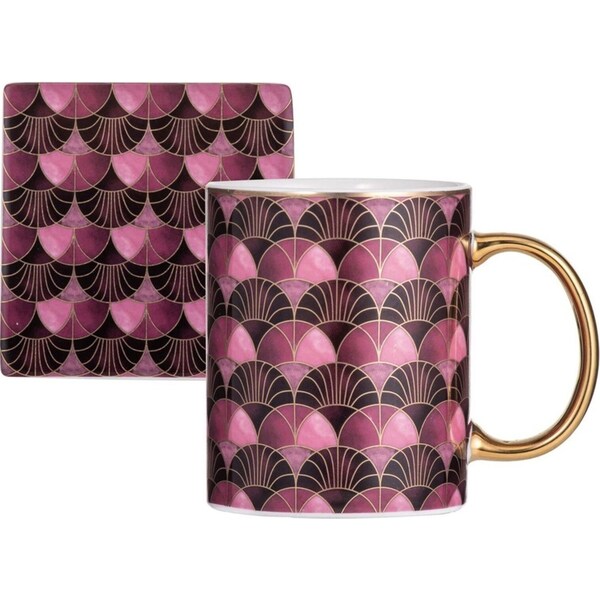 2pc Ashdene Decadence 360ml New Bone China Coffee Mug Cup & Coaster Set Magenta