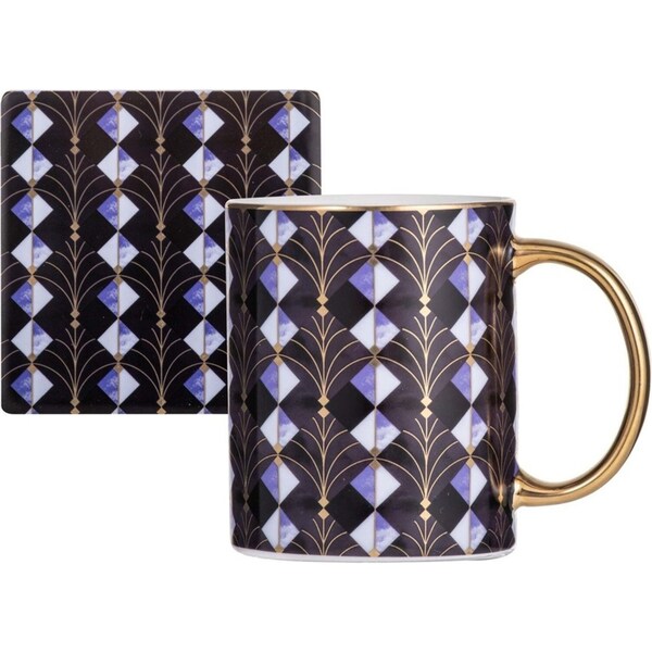 2pc Ashdene Decadence 360ml New Bone China Coffee Mug Cup & Coaster Set Midnight