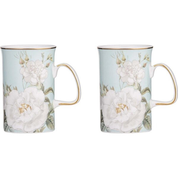 2x Ashdene Elegant Rose Fine Bone China 11.5cm Coffee/Tea Mug Cup w/ Handle Mint