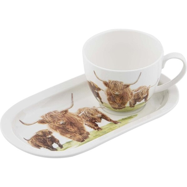 2pc Ashdene New Bone China 420ml Highland Herd Mug & Plate Breakfast Server Set