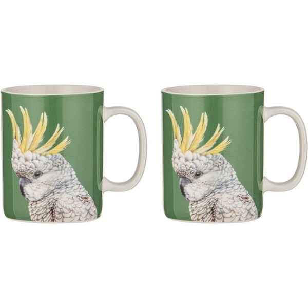 2x Ashdene New Bone China 350ml Modern Birds Cockatoo Mug Coffee/Tea Drink Cup