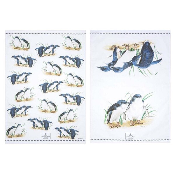 2PK Ashdene Australian Birds 70x50cm Penguins Cotton Kitchen Towel Dish Cloth