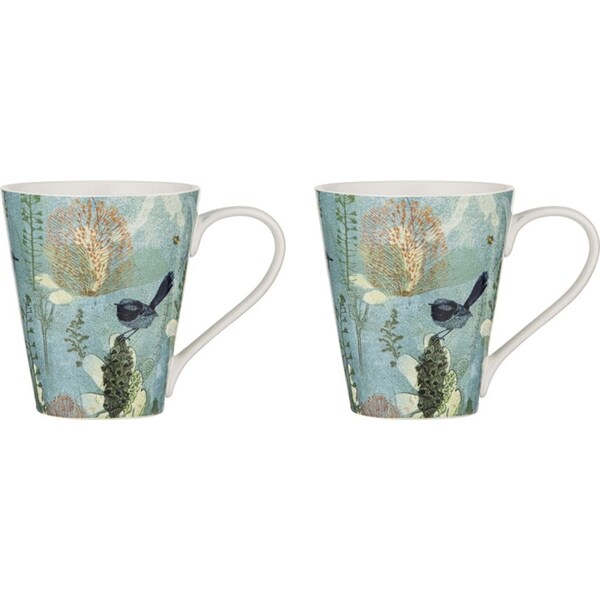 2x Ashdene New Bone China 400ml Enchanting Banksia Coffee Mug Drinking Cup Green
