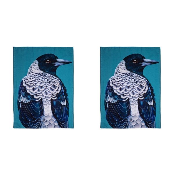 2x Ashdene Cotton 70x50cm Modern Birds Magpie Kitchen Tea Towel Dish/Glass Cloth