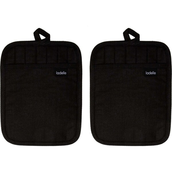2x 2PK Ladelle Lennox Cotton/Poly/Silicone 24.5cm Rectangular Pot Holder Black