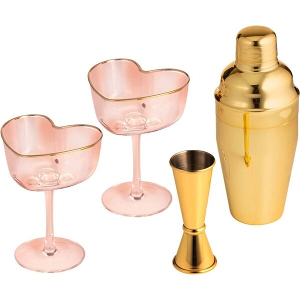4pc Tempa Amour Cocktail Maker Set Stemmed Cup/Jigger/Shaker Barware Pink/Gold