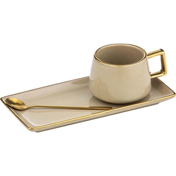 3pc Tempa Rae New Bone China/SS Coffee Tea Cup Mug/Dish Plate/Spoon Set Mocha
