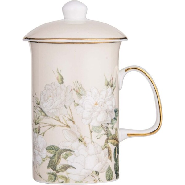 3pc Ashdene Elegant Rose Fine Bone China 320ml Tea Infuser Cup w/ Handle Cream