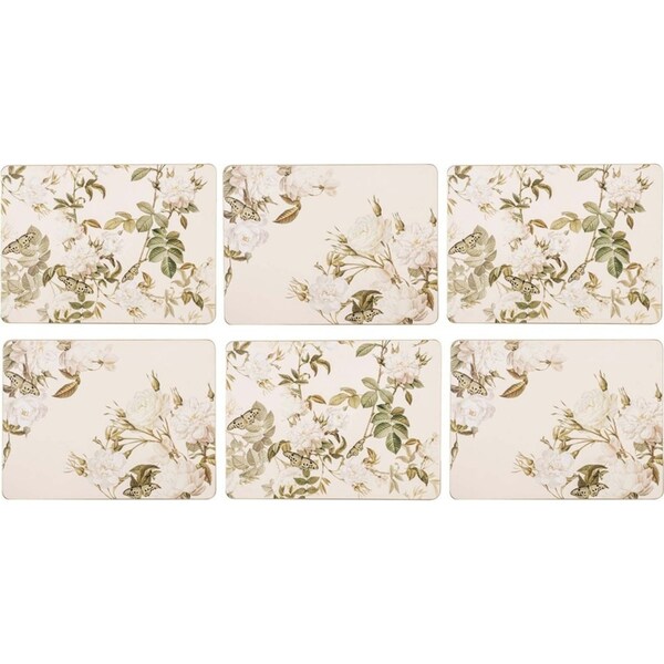 6PK Ashdene Elegant Rose 29cm Hardboard/Cork Placemat Table Mat Rectangle Cream