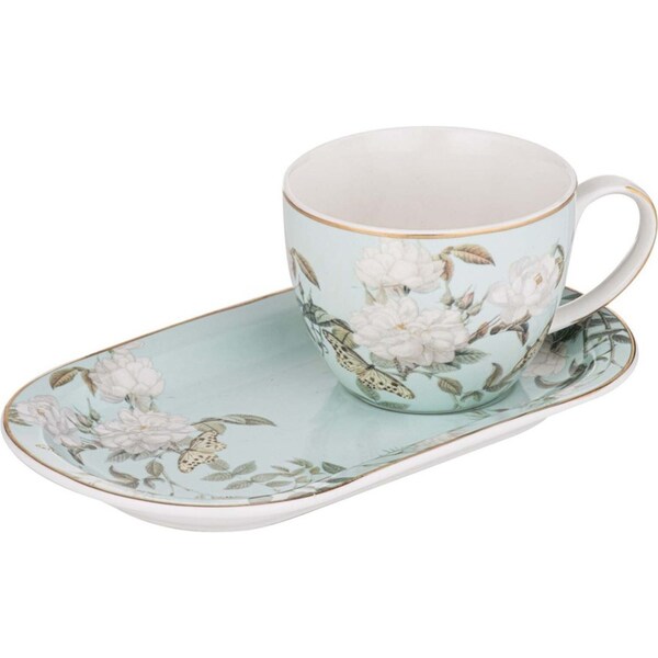 2pc Ashdene Elegant Rose New Bone China 500ml Mug & Plate Set Tableware Mint
