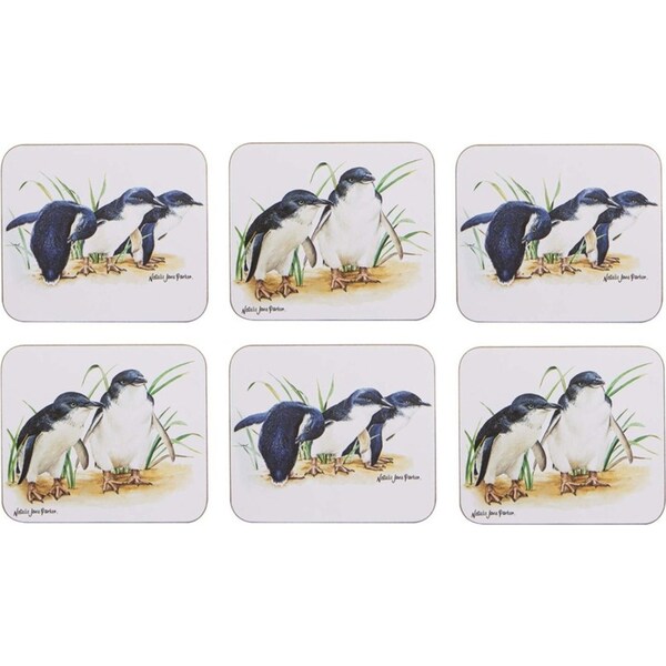 6PK Ashdene Australian Birds 11cm Penguins Hardboard/Cork Drink Coaster Square