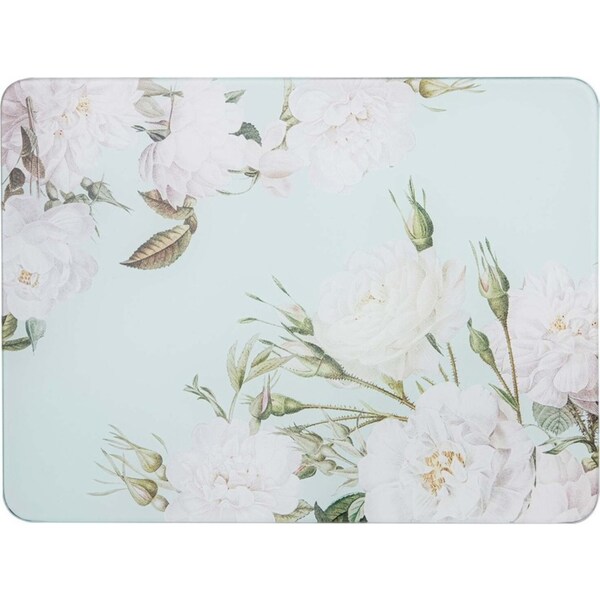 Ashdene Elegant Rose 30x40cm Glass Surface Protector Table Mat Rectangle Mint
