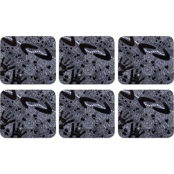 6pc Ashdene Hardboard/Cork Maintaining Our Culture Coaster Table Protector Black