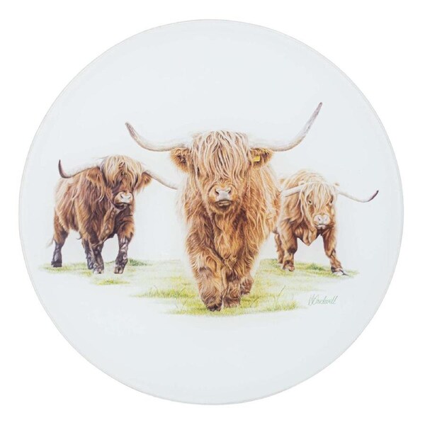 Ashdene Glass 30cm Highland Herd Round Surface Protector Table/Desk Placemat