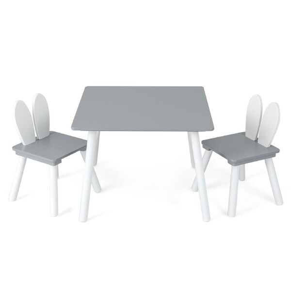 Costway Table & 2 Chair Set Wooden Activity Play Desk Arts Crafts Study Dining Grey