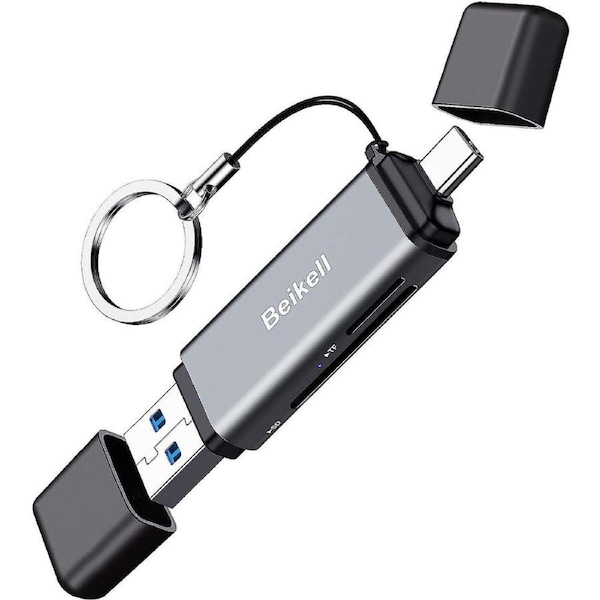 Beikell SD Card Reader, Dual Plug USB 3.0/USB C Card Reader High Speed OTG Adapter, for SD/MMC/Micro SD/TF/SDXC/SDHC/Micro SDHC/Micro SDXC, Compatible with Android/Windows/Mac OS