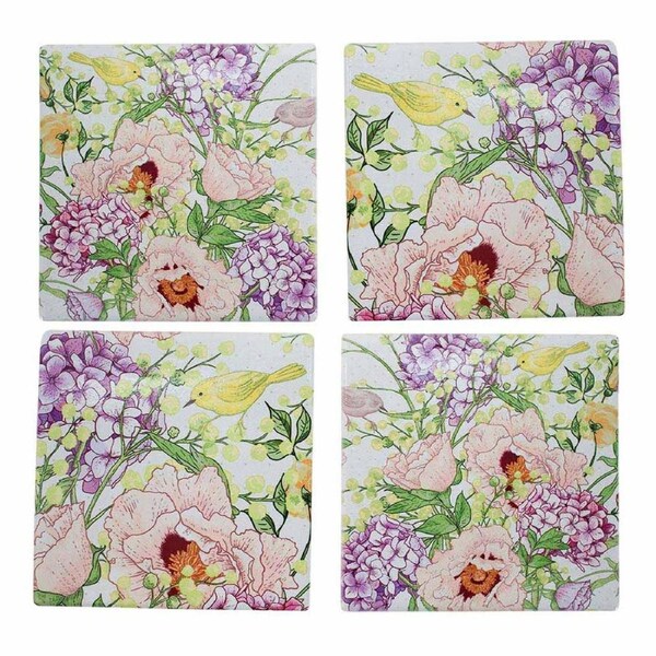 Dining Kitchen Spring Meadow Tile Coasters Set 4 Glossy