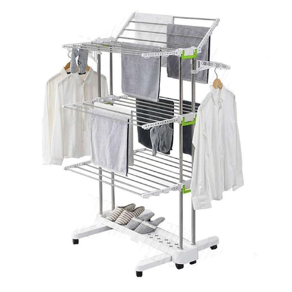 Foldable Rolling Premium Large Clothes Rack Laundry Drying Rack Stainless Rod