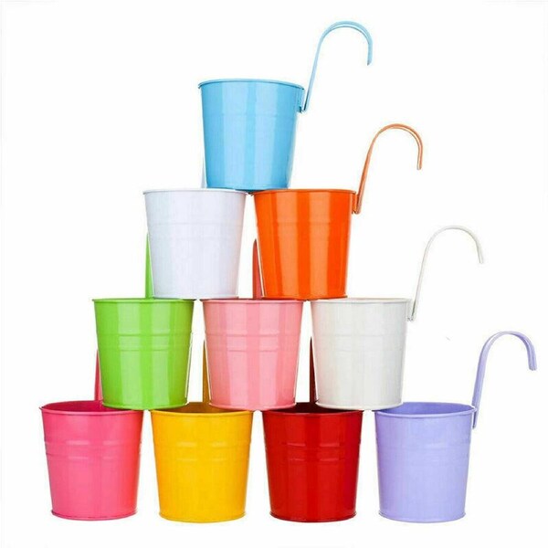 Hanging Flower Pots Iron Garden Plant Balcony Planter Detachable Hook - 10pcs