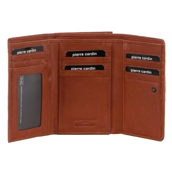 Pierre Cardin Leather Ladies Woven Design Tri-Fold Wallet in Tan