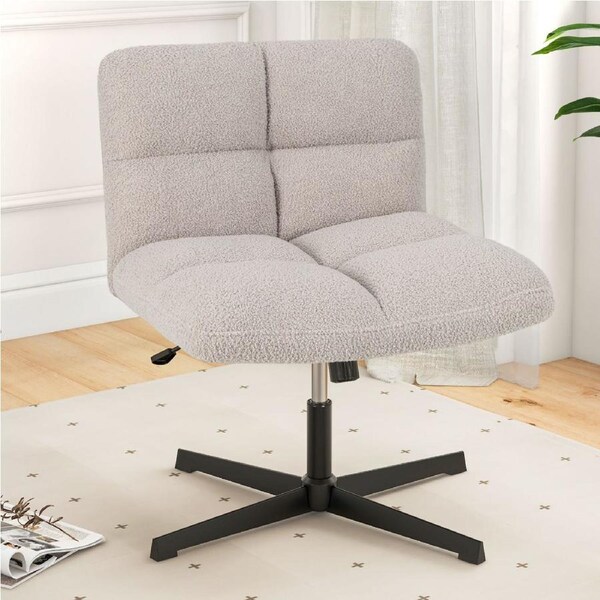 Giantex Modern Armless Office Chair Leisure Chair w/Adjustable Height & Back/Imitation Lamb Fleece Vanity Chair Grey