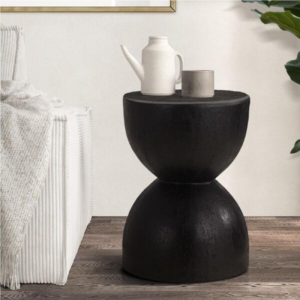 Oikiture Side Table Coffee Bedside End Stool Stand Concrete Outdoor Indoor Black
