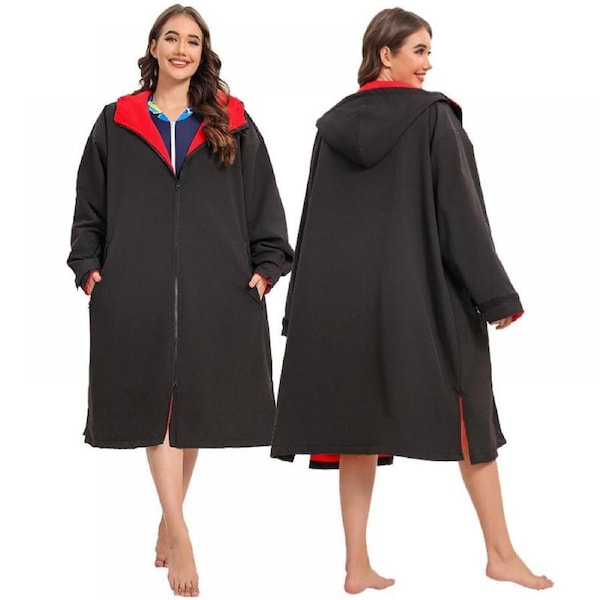 Warm Waterproof Swim Parka: Oversized Hooded Changing Robe - Quick Dry Wetsuit Changing Towel, Windproof Coat, Jacket for Water Sport, Beach & Pool