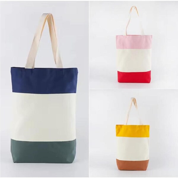 3 Pack Tri-Tone Canvas Tote Bags,Reusable Grocery Shopping Tote Bag Large Women Shoulder Bag Handbag 3 Designs for Crafts,Gift Wedding Bags,35 X 40CM