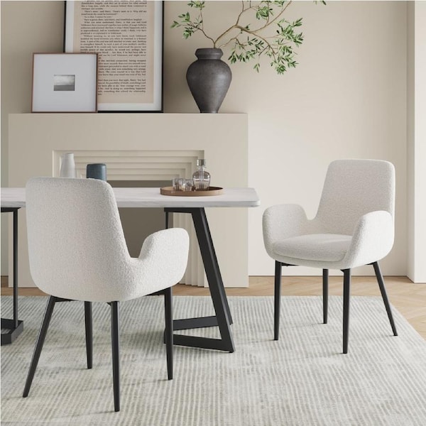 Boucle - teddy Sherpa Fabric Bliss Armrest Dining Chair Ensemble
