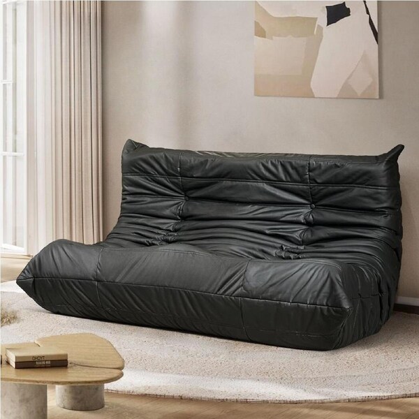 2- Seater Levede Floor Sofa Caterpillar Lounge 145cm in Length - Black