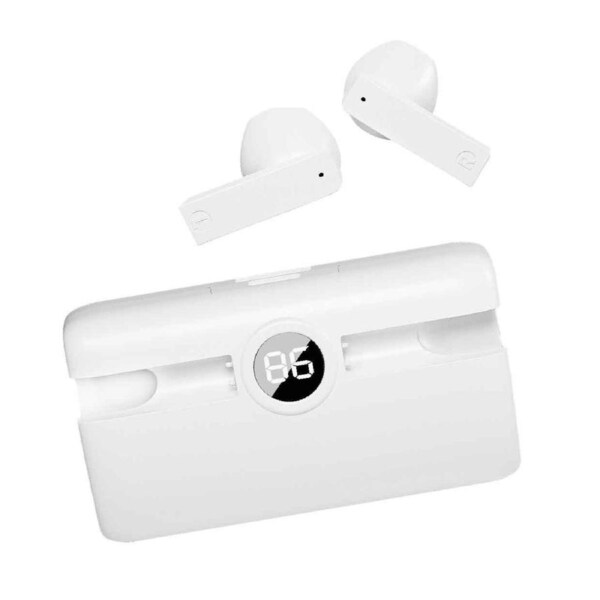 Laser TWS Earbuds with Powerbank Charging Case in White - Extended Battery - Bluetooth v5.3 - Voice Assistant Compatible