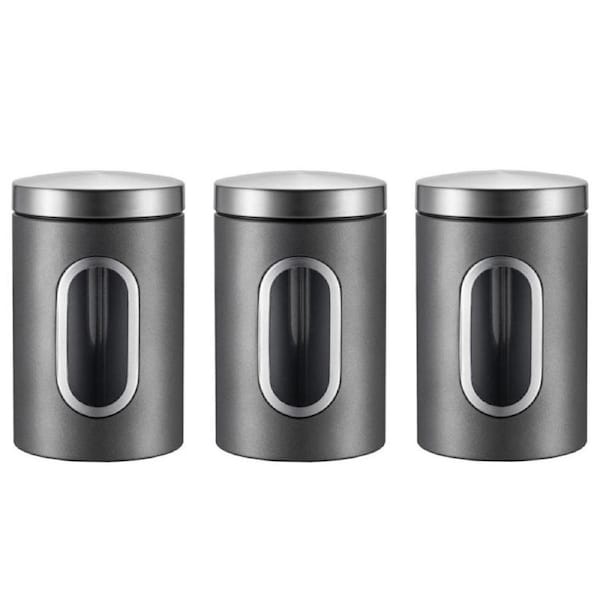 Catzon 3 Pcs Coffee Bean Containers with Window Stainless Steel Airtight Jar
