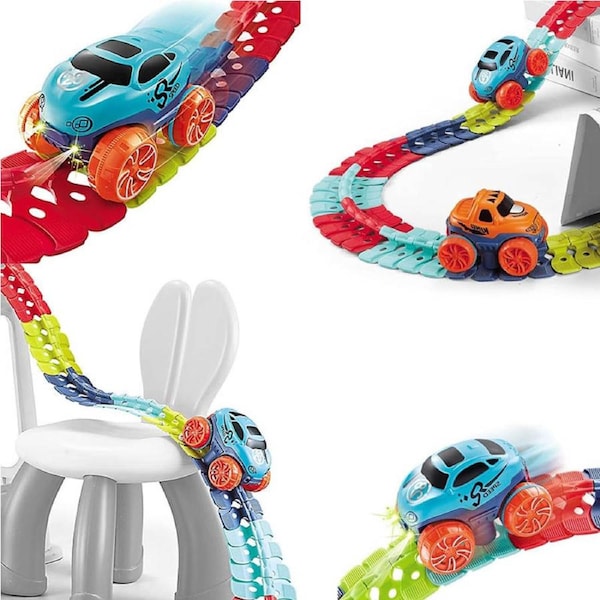 Catzon 184 Pcs Car Track Toy with LED Light Up Race Car for 3+ Year Old Kids