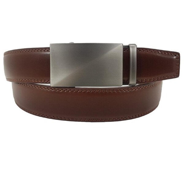 OSKA Men’s Luxury Belt Genuine Leather Automatic Buckle Matt Silver - Brown