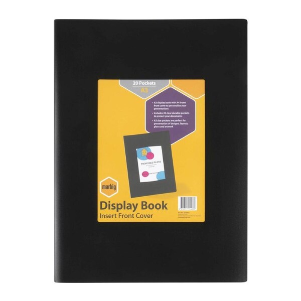 Marbig 20-Pocket Non-Refillable A3 File Display Book w/ Frame Portrait Black