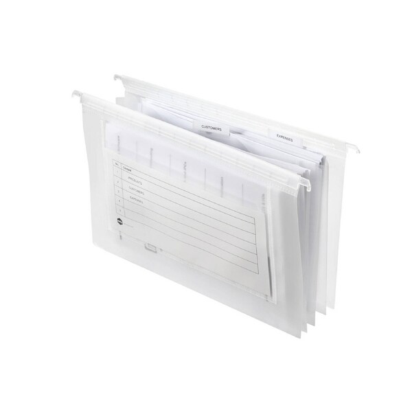 5pc Marbig Foolscap Suspension File 3-Pocket Holder w/ Tabs/Inserts Clear