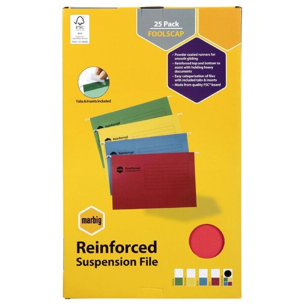 25pc Marbig Foolscap Suspension File w/ Tab/Insert Document Organiser Assort