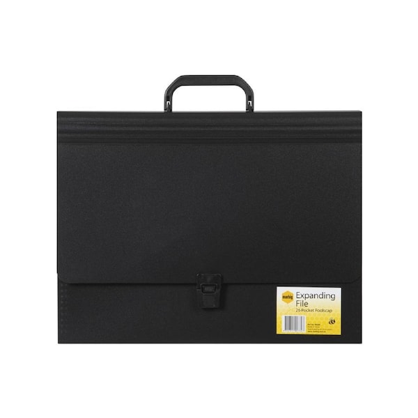 Marbig 26-Pocket PP Foolscap Expanding Case File Document Organiser Black