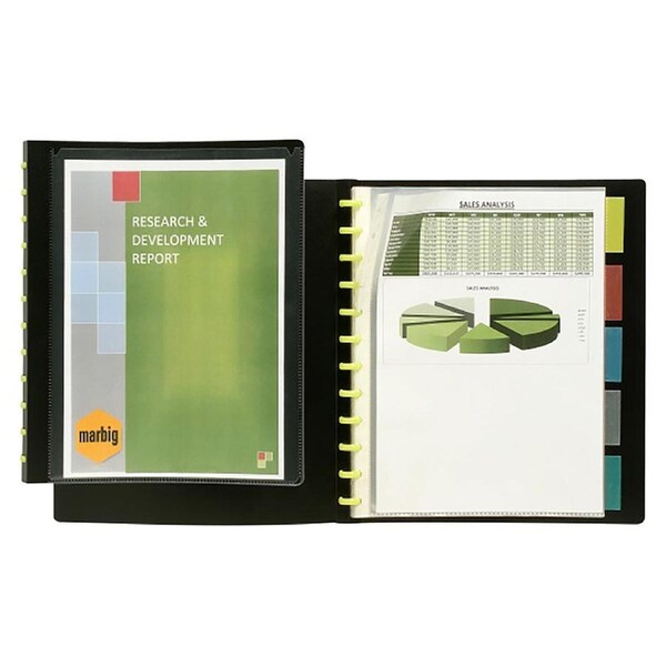 Marbig 10-Pocket Kwik Zip A4 Display Book Document Holder w/ 5 Dividers Black