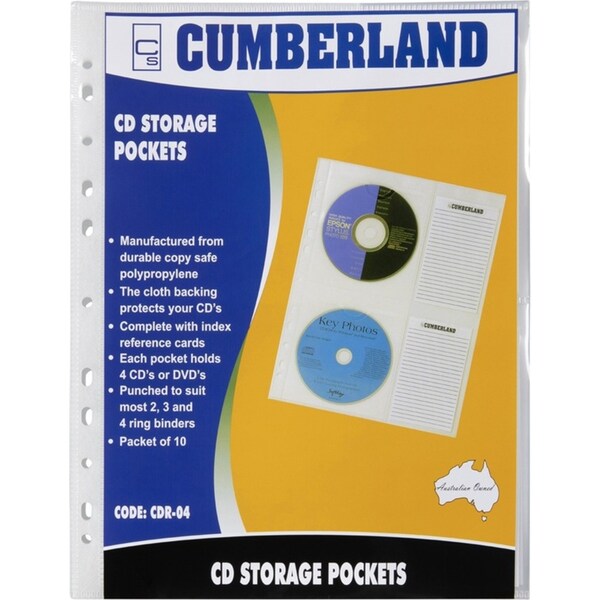 10pc Cumberland A4 CD/DVD Disc Binder Pockets/Sleeves w/ Index Cards Clear