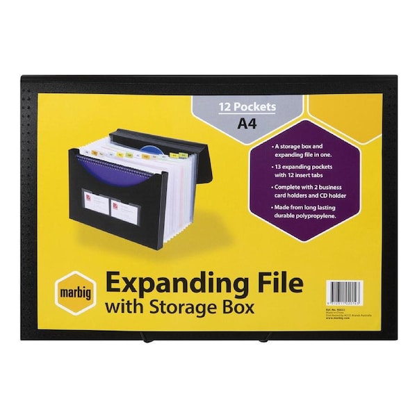 Marbig Expanding File w/ Extra Storage Box/Document Filling Organiser Black