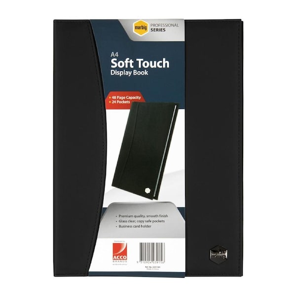Marbig Pro Soft Touch 24-Pocket A4 Display Book Document File Holder Black